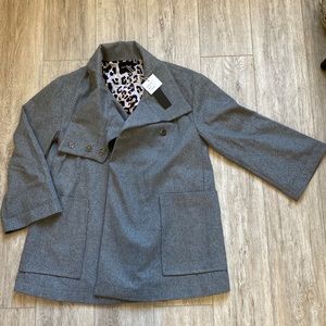 Grey Felt Coat with Leopard Print Lining